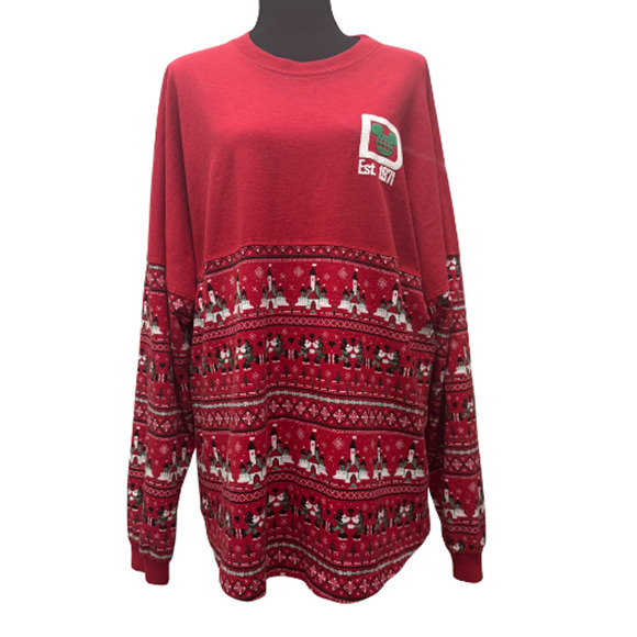 WDW Disney Spirit Jersey Christmas Holiday Fair Isle Red Size Large 1971 - Picture 2 of 11
